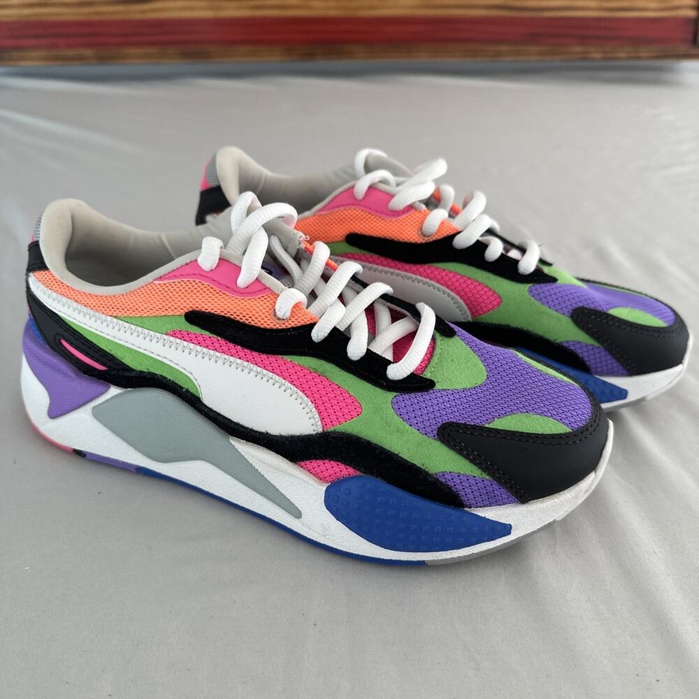 Puma Puzzle RS-X3 Running Shoes Women's 9 Pink Blue Green Athletic 373797-23